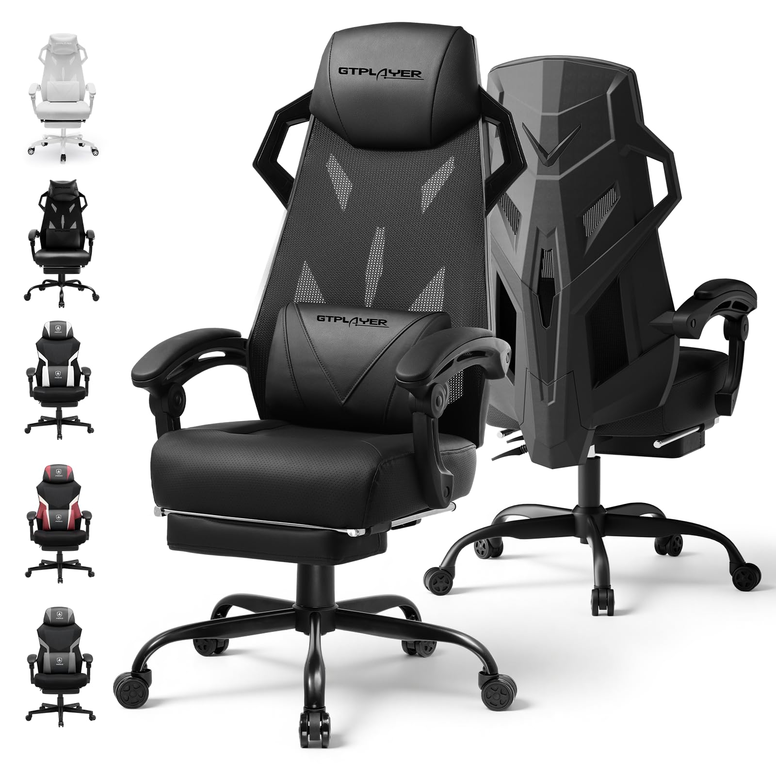 Ergonomic Footrest Adjustable - เก้าอี้คอมพิวเตอร์พร้อมที่พักเท้าปรับระดับได้ เก้าอี้เกมมิ่งตามหลักสรีรศาสตร์ พร้อมที่พักศีรษะและที่รองรับส่วนหลัง ตาข่ายระบายอากาศได้ดี