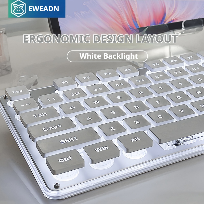 Trackball Mouse Wireless Finger - EWEADN V3 ชุดแป้นพิมพ์และเมาส์สำนักงานไร้สาย V3เงียบ104คีย์ขนาดเต็มพร้อมพุดดิ้งคีย์แคปสำหรับเล่นเกมและสำนักงานแล็ปท็อป/พีซี