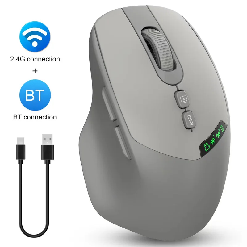 Vertical Mouse Rechargeable Bluetooth - เมาส์ไร้สายแบบเงียบสองโหมด 2026 รองรับบลูทูธและ2.4G ปรับค่าDPIได้ พร้อมหน้าจอแสดงแบตเตอรี่ ดีไซน์ตามหลักสรีรศาสตร์