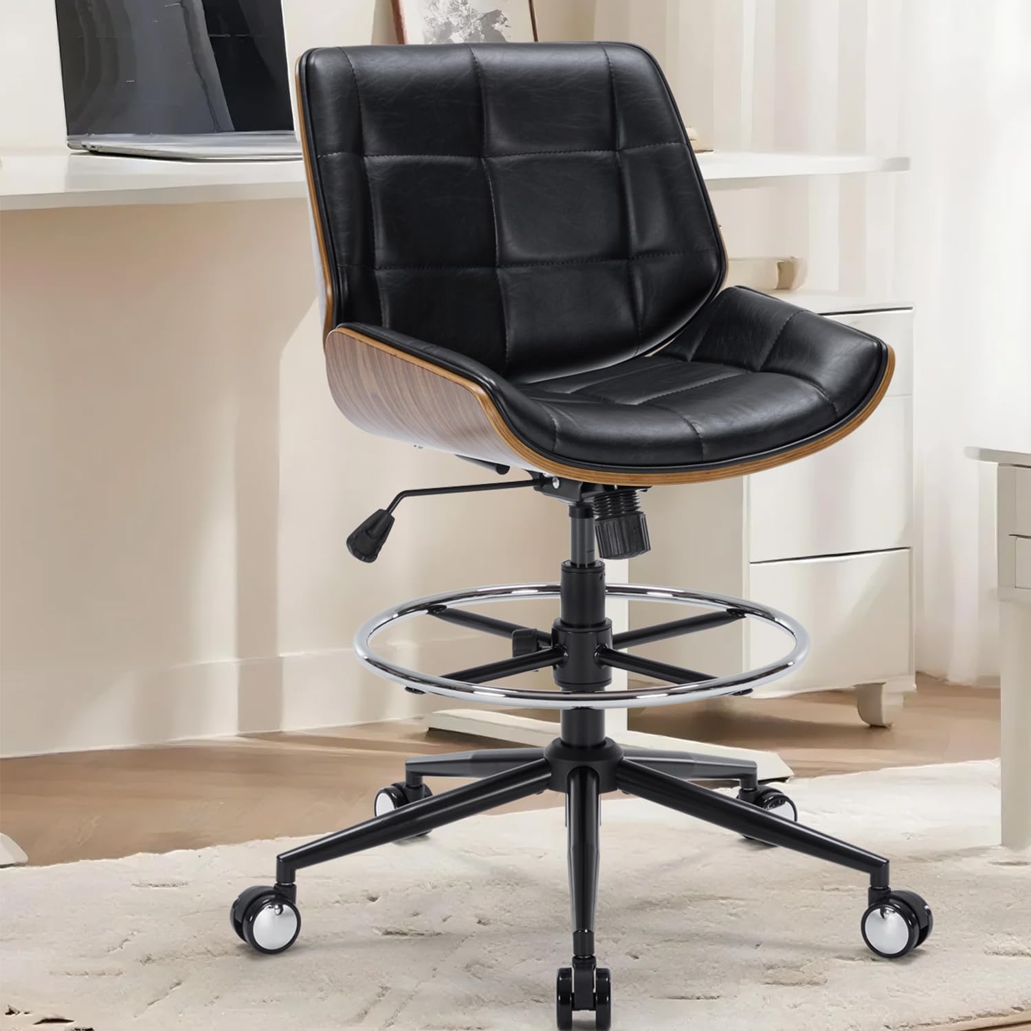 Ergonomic Footrest Adjustable - เก้าอี้สำนักงานแบบปรับได้ตามหลักสรีรศาสตร์ สีดำ พร้อมที่วางเท้าปรับระดับได้ สำหรับโต๊ะทำงานแบบเคาน์เตอร์
