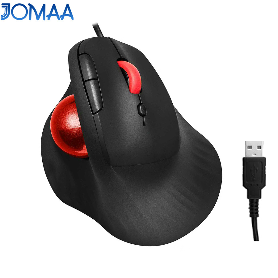 Ergonomic Mouse Trackball Thumb - เมาส์แทร็กบอลแบบมีสาย JOMAA เมาส์แนวตั้งตามหลักสรีรศาสตร์ ควบคุมด้วยนิ้วหัวแม่มือ ลูกกลิ้งติดตามการทำงานได้อย่างราบรื่น เมาส์คอมพิวเตอร์แบบปรับเอียงได้