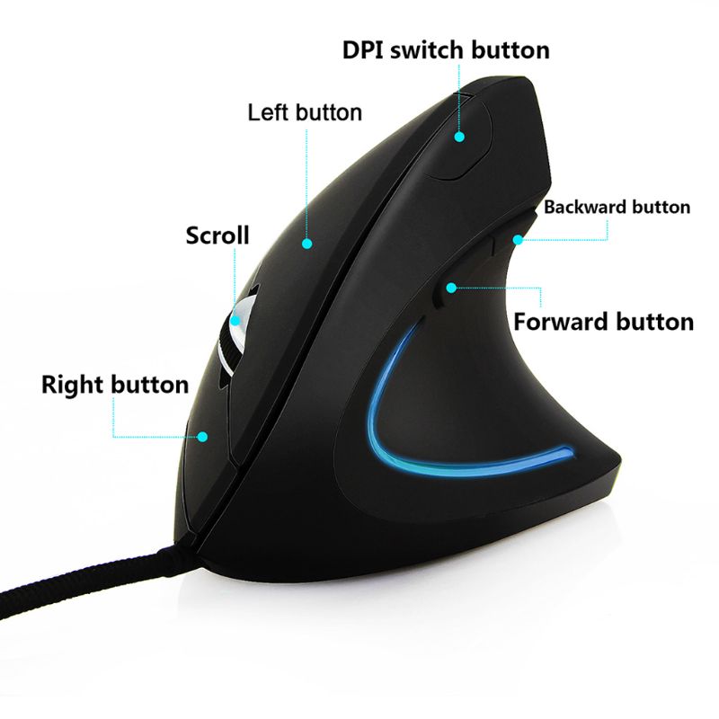 Vertical Mouse Left Handed - เมาส์ RGB แนวตั้งแบบมีสายซ้ายขวา เมาส์สำหรับเล่นเกมตามหลักสรีรศาสตร์ 3200DPI USB