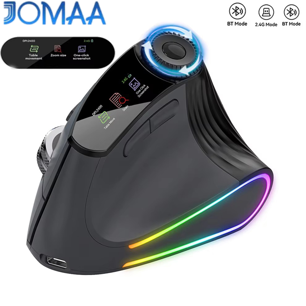 Vertical Mouse Left Handed - เมาส์ตามหลักสรีรศาสตร์ไร้สายแบบย้อนแสงพร้อมการเลื่อนบินอัจฉริยะ, ปุ่มปรับฟังก์ชั่น, เมาส์สำหรับเล่นเกมบลูทูธและ 2.4G แบบชาร์จไฟได้