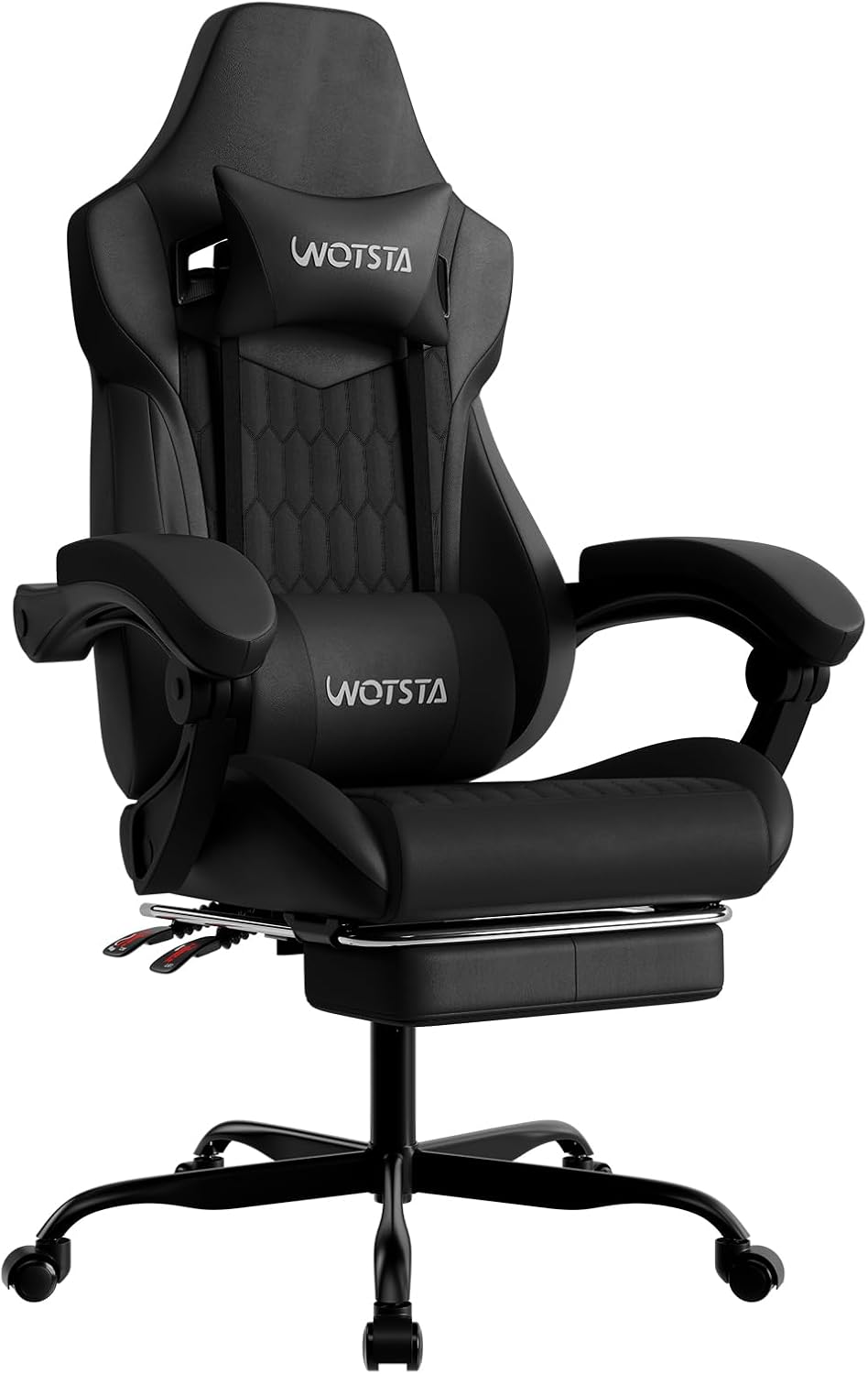 Ergonomic Footrest Adjustable - เก้าอี้เกมมิ่งพร้อมที่พักเท้า เก้าอี้เกมมิ่งพนักพิงสูง หุ้มหนัง PVC ออกแบบตามหลักสรีรศาสตร์ พร้อมพนักพิงศีรษะปรับระดับได้