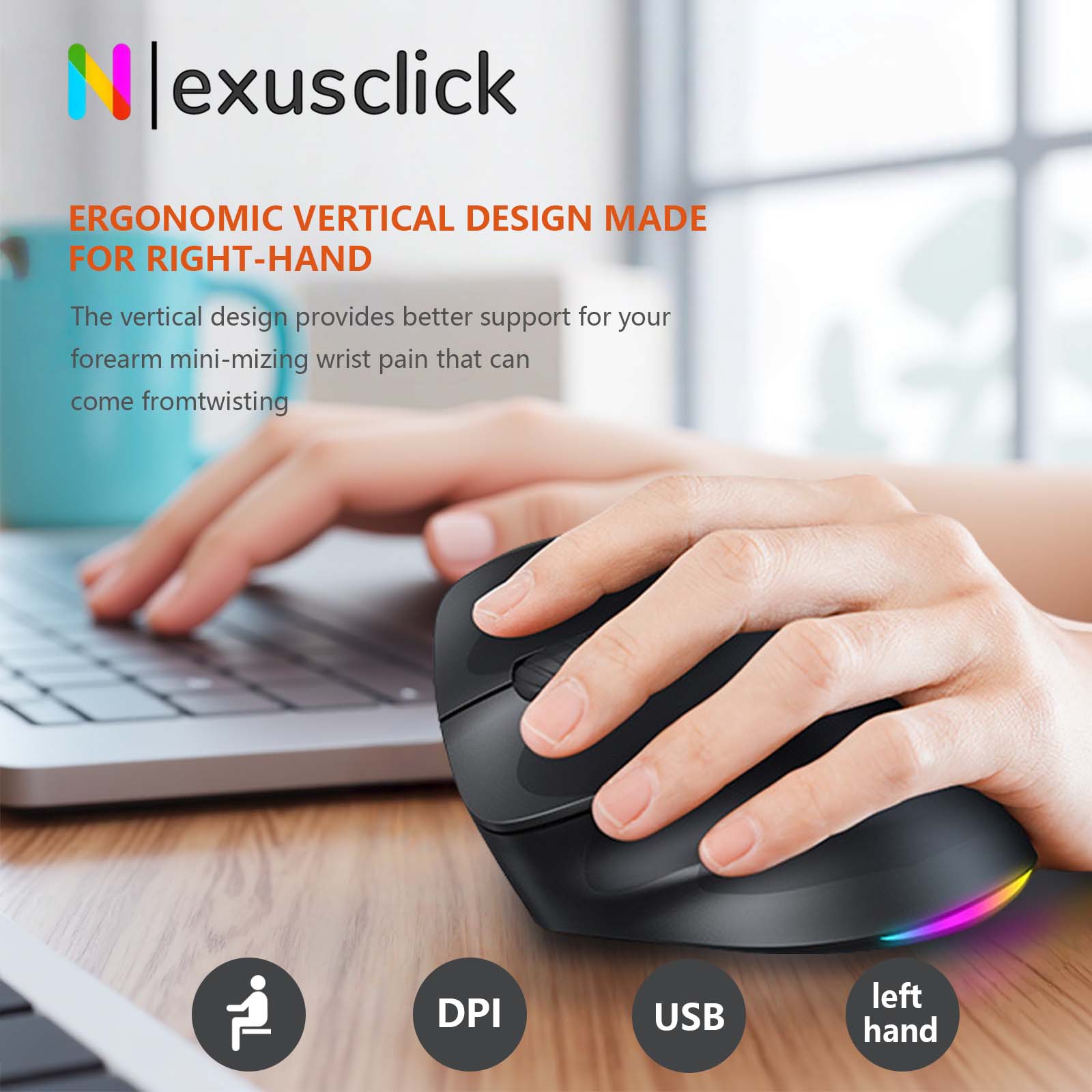 Vertical Mouse Left Handed - เมทชั่น มิชเชน เมาส์ไร้สายบลูทูธสำหรับคนถนัดซ้าย รุ่น BTM010 2400DPI