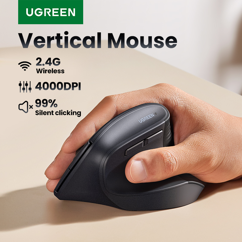 Vertical Mouse Dpi 4000 - UGREEN เมาส์ไร้สายแนวตั้ง 2.4G อุปกรณ์เสริมแล็ปท็อปเมาส์ตามหลักสรีรศาสตร์ปรับความไวและปุ่มเงียบ