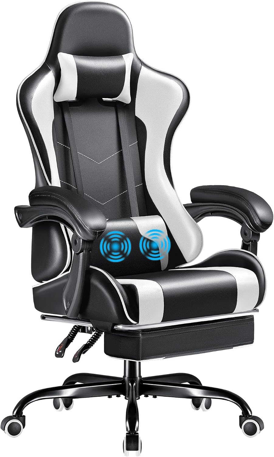 Ergonomic Footrest Adjustable - เก้าอี้เกมมิ่ง Furmax พร้อมที่พักเท้าและระบบรองรับหลังแบบนวด, เก้าอี้คอมพิวเตอร์ปรับความสูงได้ หมุนได้ พร้อมที่พักศีรษะ,
