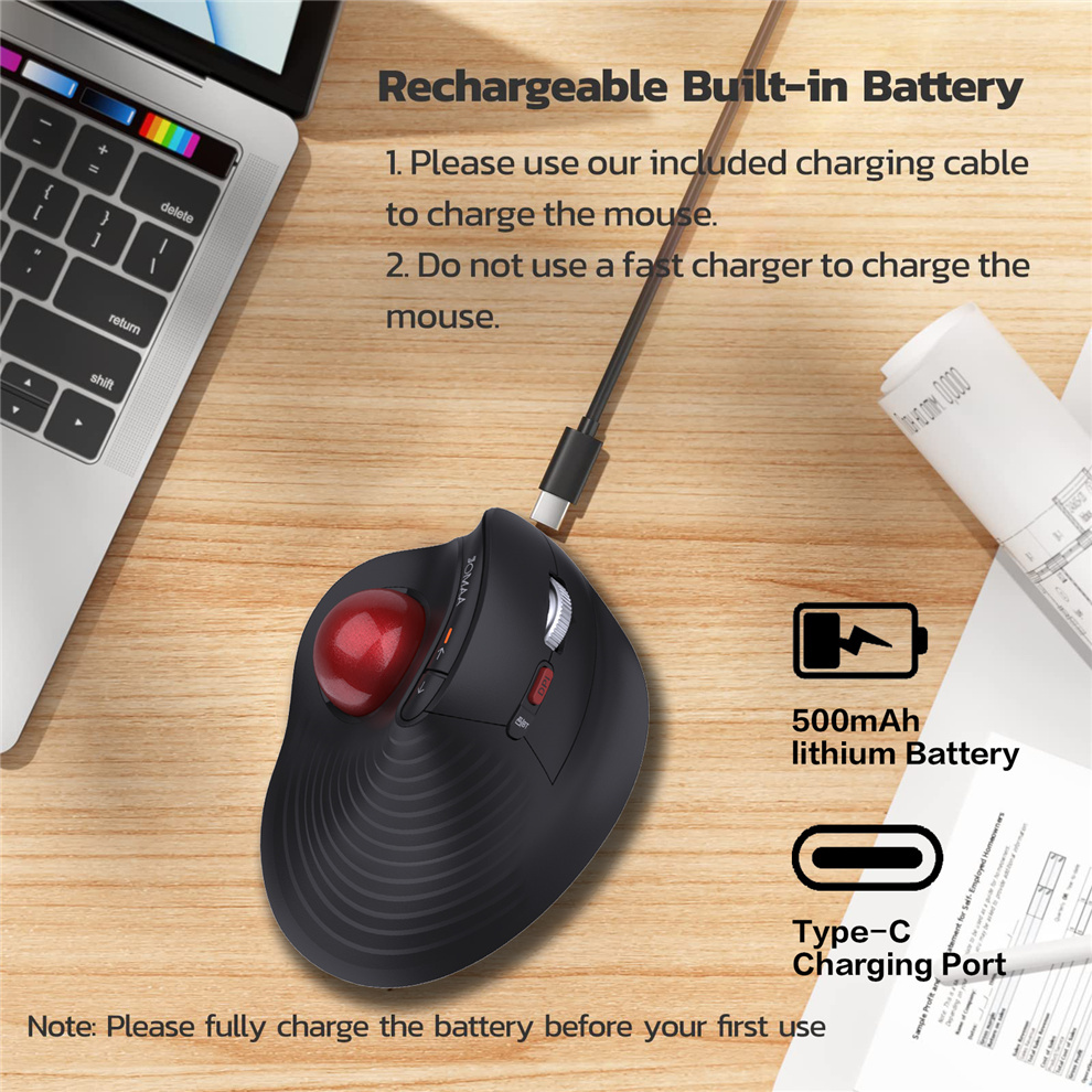 Ergonomic Mouse Trackball Thumb - เมาส์แทร็กบอลแนวตั้ง JOMAA ไร้สาย บลูทูธ ออกแบบตามหลักสรีรศาสตร์ ควบคุมด้วยนิ้วหัวแม่มือ