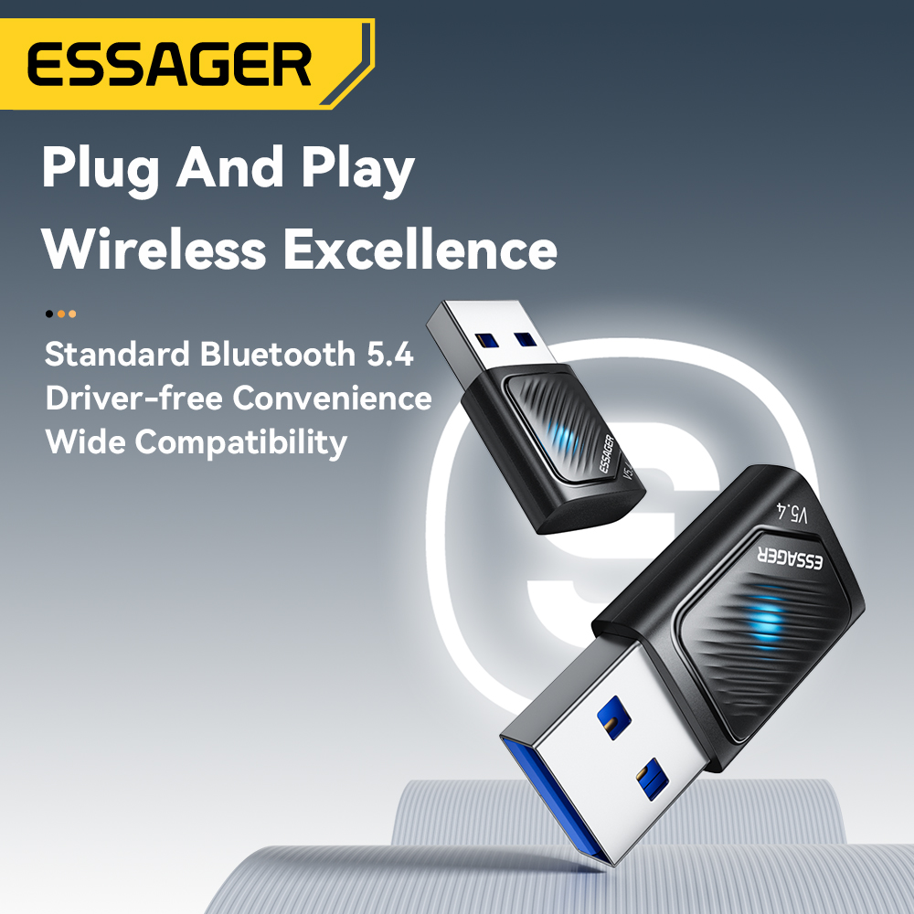 Trackball Mouse Wireless Finger - Essager USB Bluetooth 5.4 อะแดปเตอร์เครื่องส่งสัญญาณไร้สายสําหรับ PC