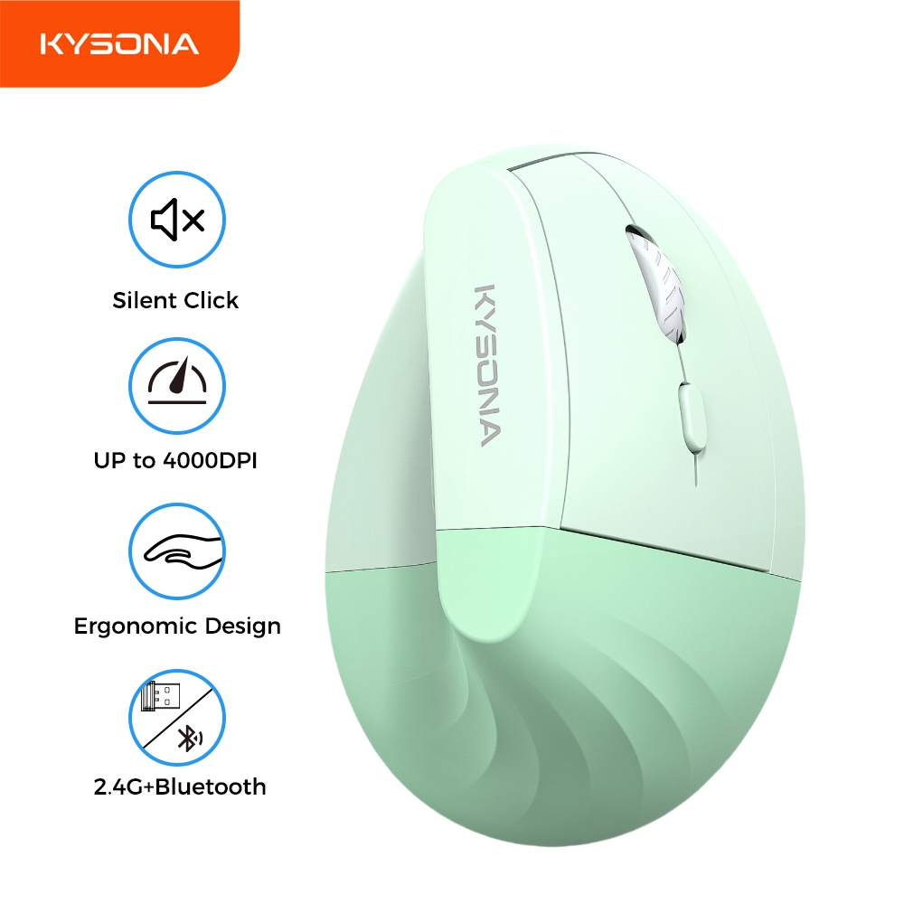 Vertical Mouse Dpi 4000 - KYSONA เมาส์แนวตั้ง Ergonomic Silent 2.4GHz Wireless