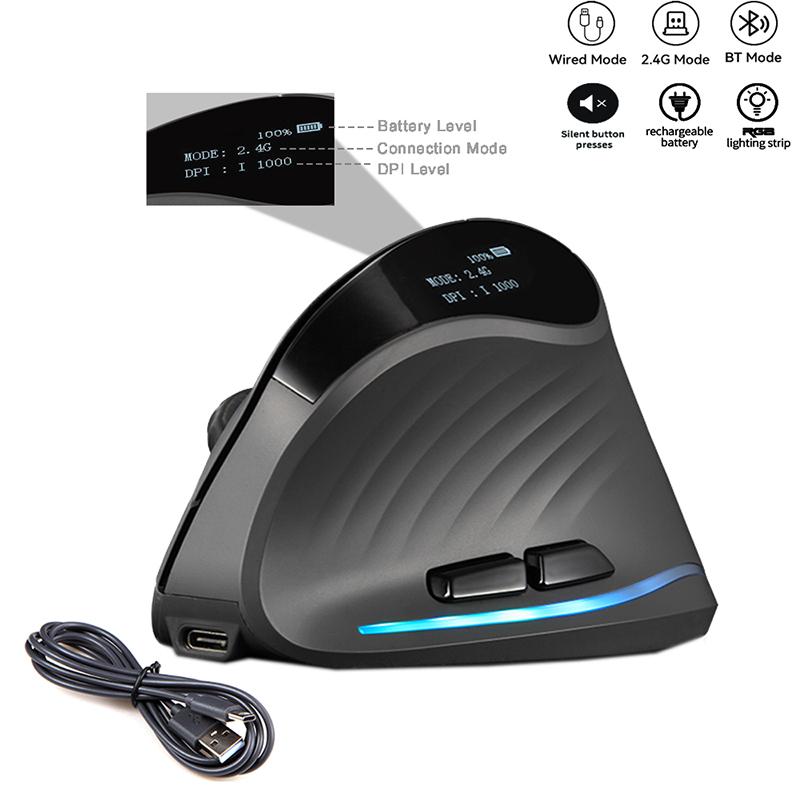 Vertical Mouse Dpi 4000 - เมาส์ไร้สายแบบชาร์จได้พร้อมหน้าจอแสดงผล เมาส์ตามหลักสรีรศาสตร์ 6 ปุ่ม เมาส์เกมมิ่งแบบตั้งโปรแกรมได้สำหรับเกมเมอร์บนเดสก์ท็อป