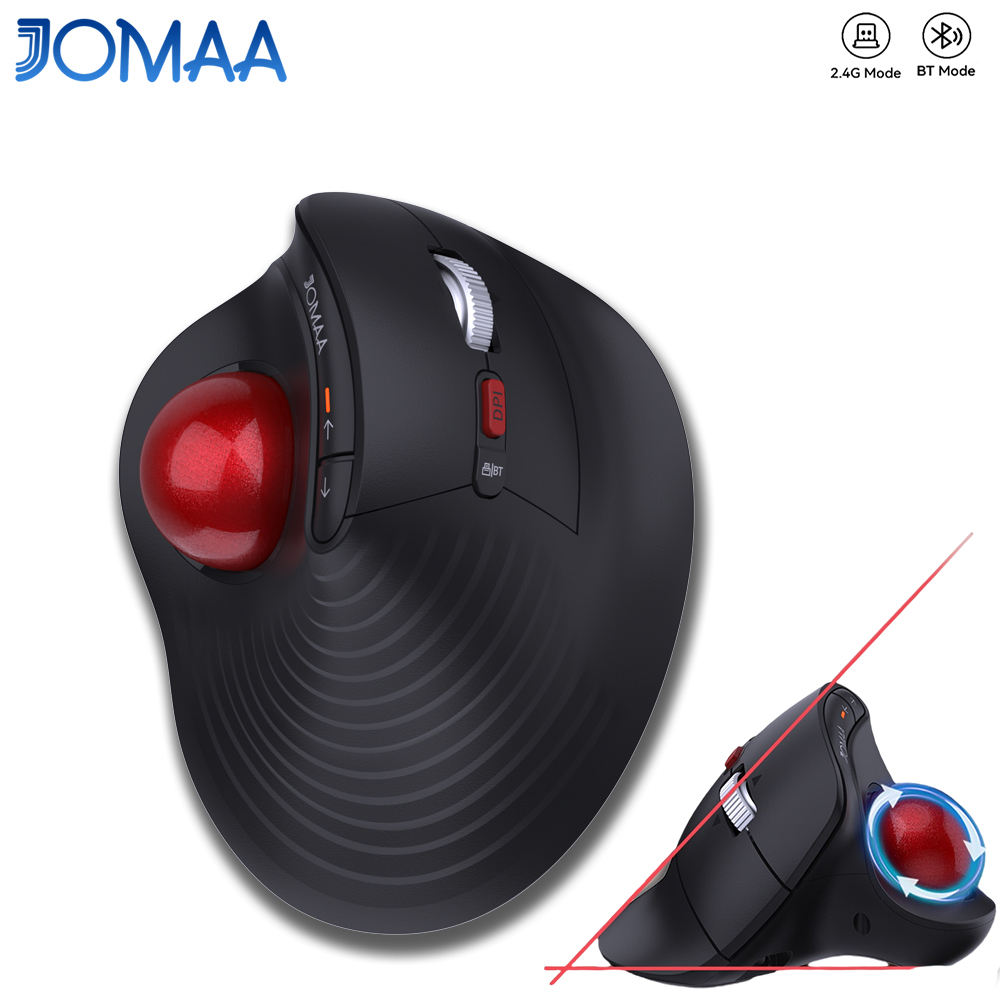 Ergonomic Mouse Trackball Thumb - เมาส์แทร็กบอลไร้สาย JOMAA, เมาส์คอมพิวเตอร์แบบมีลูกกลิ้งบลูทูธตามหลักสรีรศาสตร์แบบชาร์จได้, ลูกกลิ้งความเร็ว, เงียบ