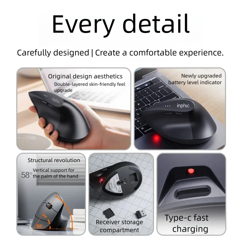 เมาส์ไร้สาย Inphic X9 PRO แบบต - Vertical Mouse Left Handed บทวิจารณ์และราคา