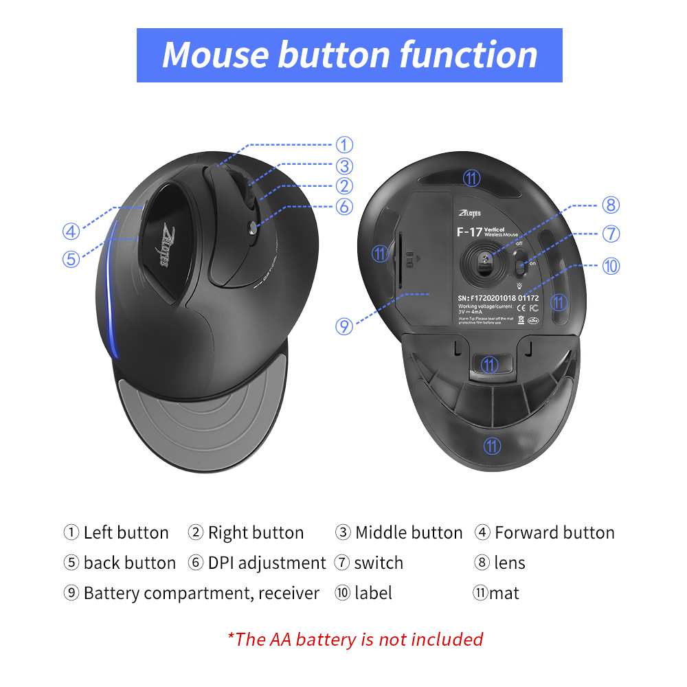 ZELOTES F-17 เมาส์แนวตั้งเมาส์ - Vertical Mouse Left Handed บทวิจารณ์และราคา