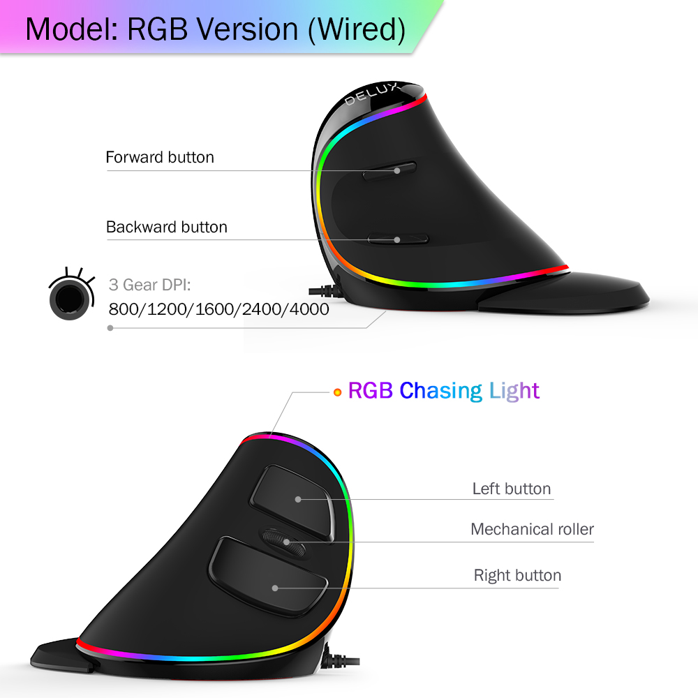Delux M618 PLUS Ergonomics เมา - Vertical Mouse Dpi 4000 บทวิจารณ์และราคา