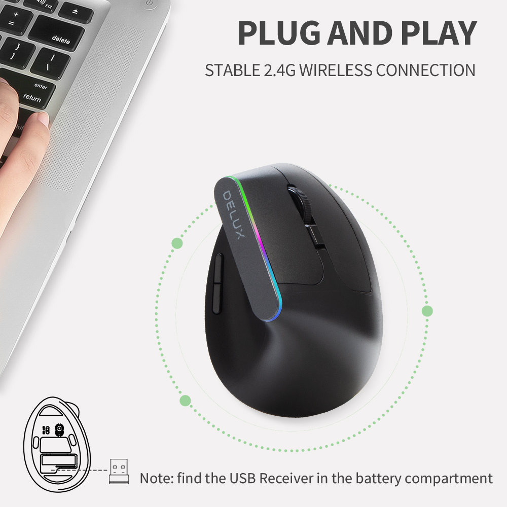 Delux M618C ไร้สายเงียบ Ergono - Vertical Mouse Small Hand บทวิจารณ์และราคา