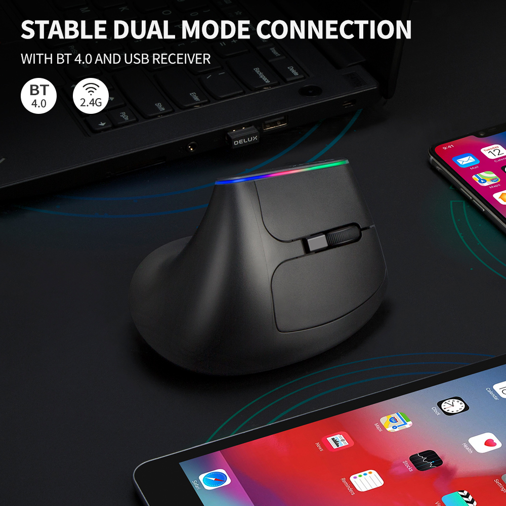 Delux Ergonomic เมาส์แนวตั้งไร - Vertical Mouse Dpi 4000 บทวิจารณ์และราคา