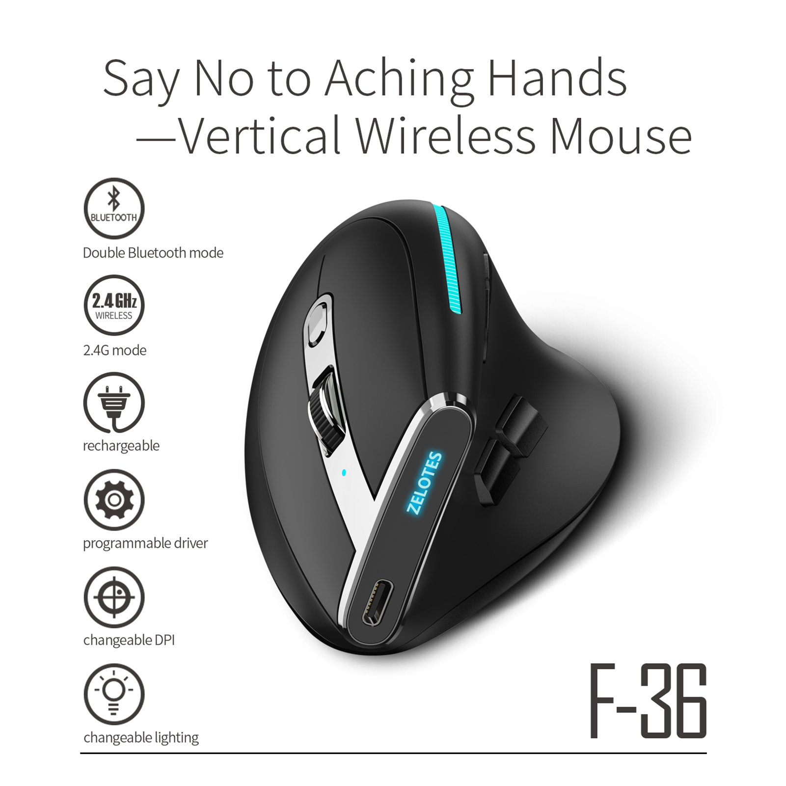 ZELOTES F-36 เมาส์ไร้สายแนวตั้ - Vertical Mouse Left Handed บทวิจารณ์และราคา